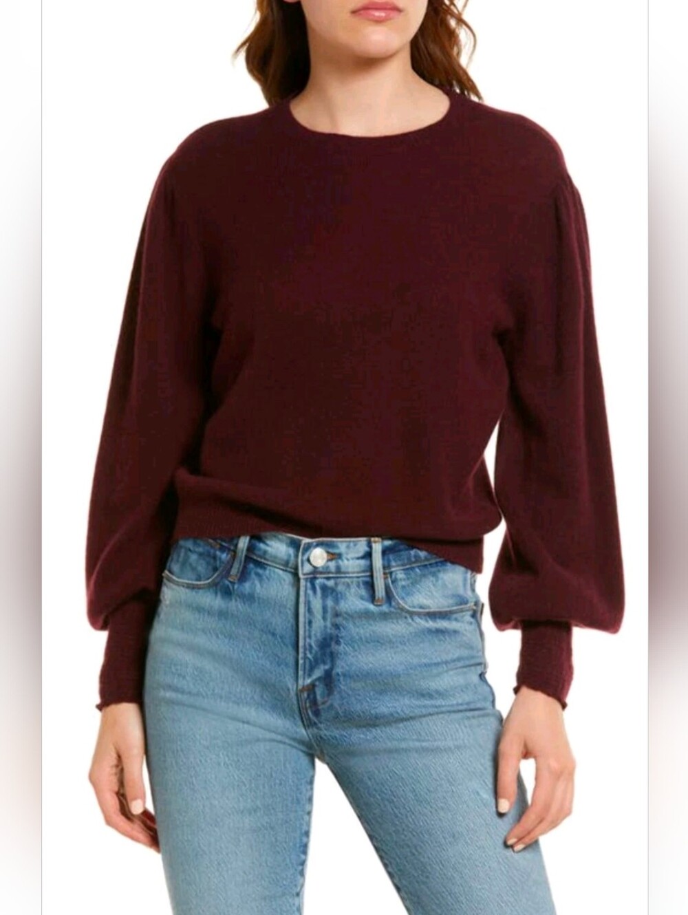 Frame Cashmere Gathered Sweater in Cabernet - Size XS